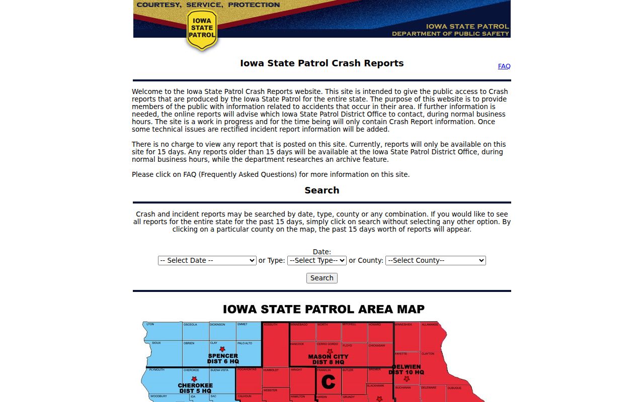 Floyd County arrest and incident search Iowa State Patrol crash reports