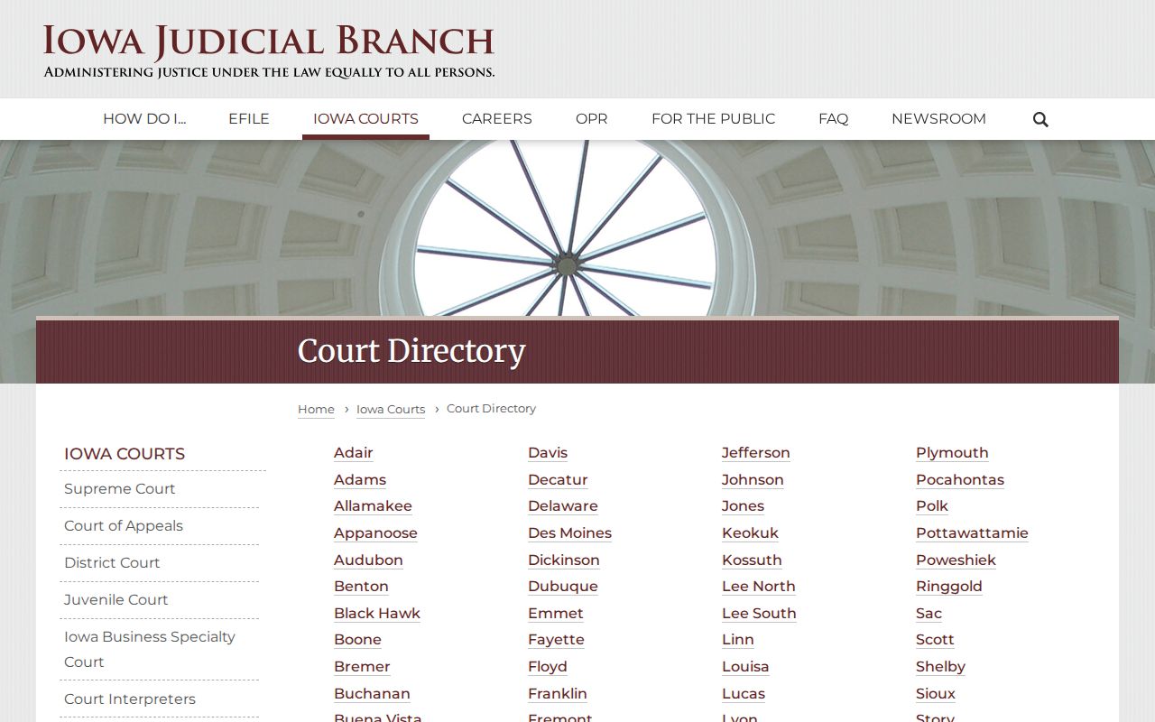 Iowa court directory used to locate the Floyd County clerk for Rockford cases