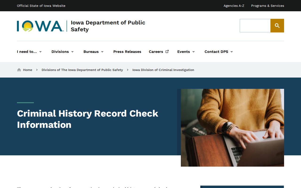 Iowa DCI Floyd County criminal history record check instructions